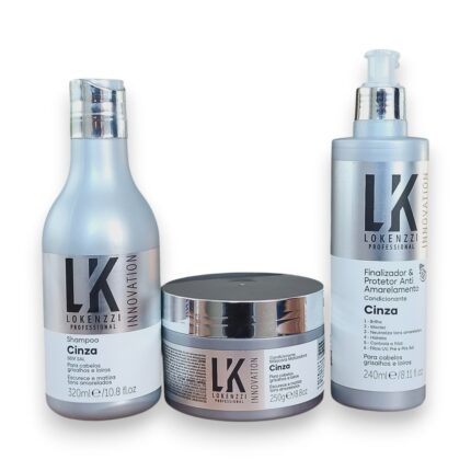 Kit Cinza Shampoo + Máscara + Finalizador Lokenzzi